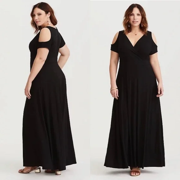 Torrid Black Jersey Cold Shoulder Maxi Dress size 1X - Picture 1 of 12